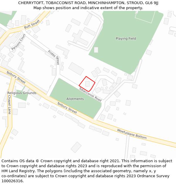 CHERRYTOFT, TOBACCONIST ROAD, MINCHINHAMPTON, STROUD, GL6 9JJ: Location map and indicative extent of plot