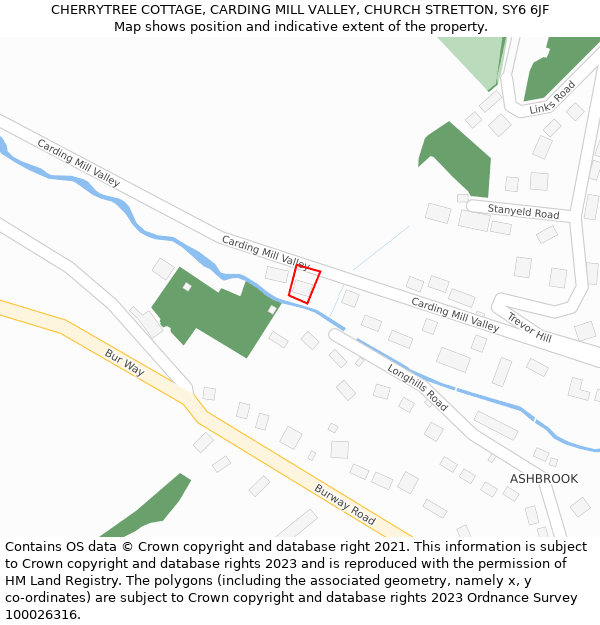 CHERRYTREE COTTAGE, CARDING MILL VALLEY, CHURCH STRETTON, SY6 6JF: Location map and indicative extent of plot