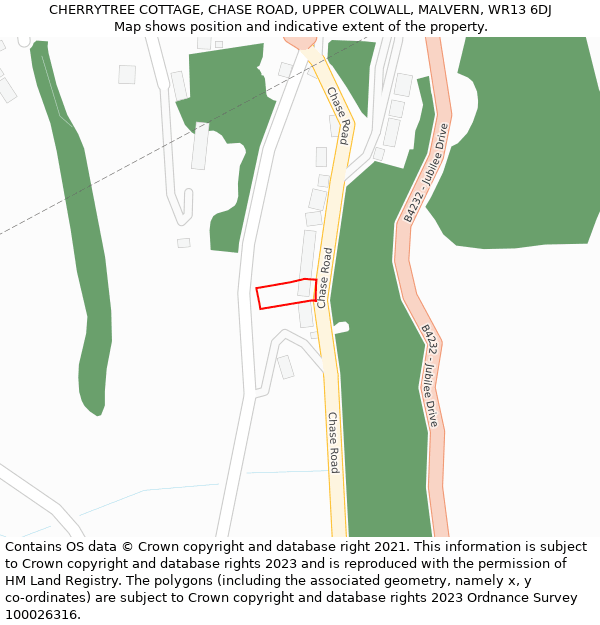 CHERRYTREE COTTAGE, CHASE ROAD, UPPER COLWALL, MALVERN, WR13 6DJ: Location map and indicative extent of plot