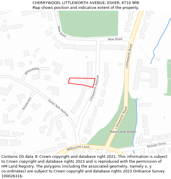 CHERRYWOOD, LITTLEWORTH AVENUE, ESHER, KT10 9PB: Location map and indicative extent of plot