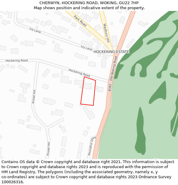 CHERWYN, HOCKERING ROAD, WOKING, GU22 7HP: Location map and indicative extent of plot