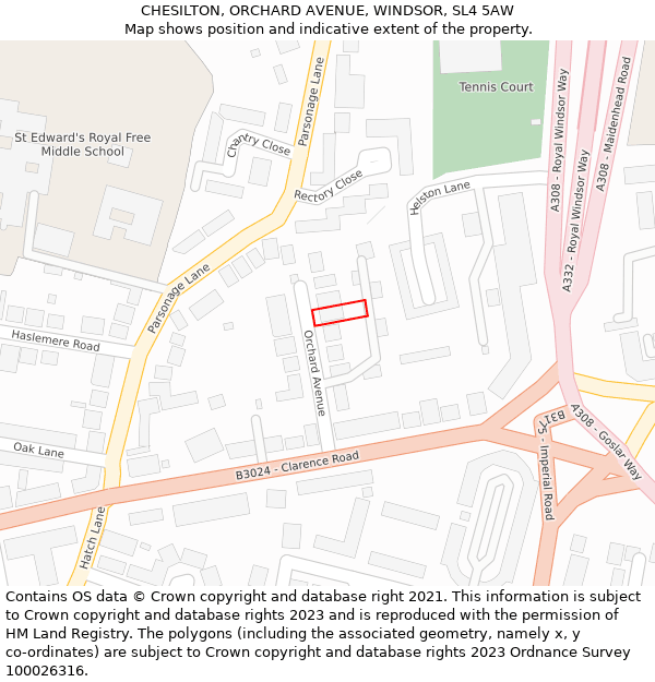 CHESILTON, ORCHARD AVENUE, WINDSOR, SL4 5AW: Location map and indicative extent of plot