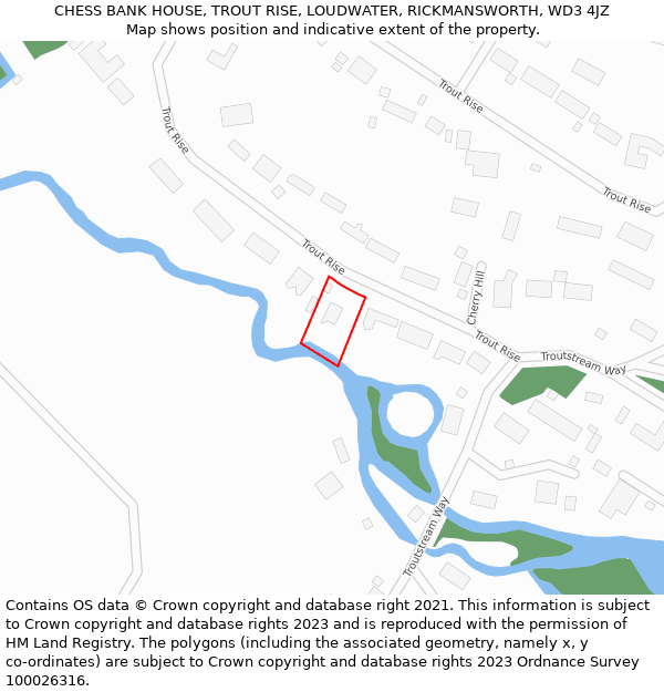 CHESS BANK HOUSE, TROUT RISE, LOUDWATER, RICKMANSWORTH, WD3 4JZ: Location map and indicative extent of plot