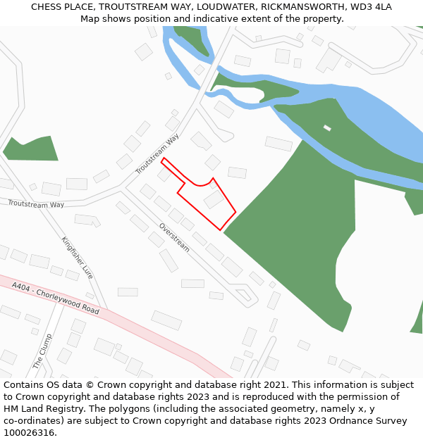 CHESS PLACE, TROUTSTREAM WAY, LOUDWATER, RICKMANSWORTH, WD3 4LA: Location map and indicative extent of plot