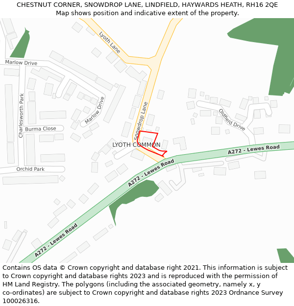 CHESTNUT CORNER, SNOWDROP LANE, LINDFIELD, HAYWARDS HEATH, RH16 2QE: Location map and indicative extent of plot