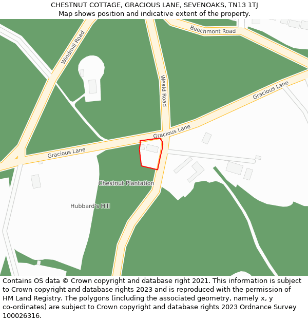 CHESTNUT COTTAGE, GRACIOUS LANE, SEVENOAKS, TN13 1TJ: Location map and indicative extent of plot