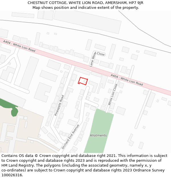 CHESTNUT COTTAGE, WHITE LION ROAD, AMERSHAM, HP7 9JR: Location map and indicative extent of plot