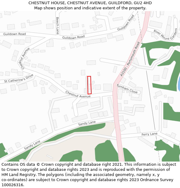 CHESTNUT HOUSE, CHESTNUT AVENUE, GUILDFORD, GU2 4HD: Location map and indicative extent of plot