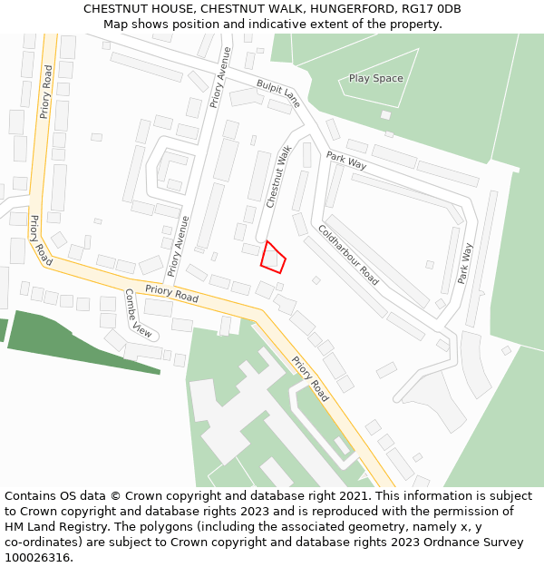CHESTNUT HOUSE, CHESTNUT WALK, HUNGERFORD, RG17 0DB: Location map and indicative extent of plot
