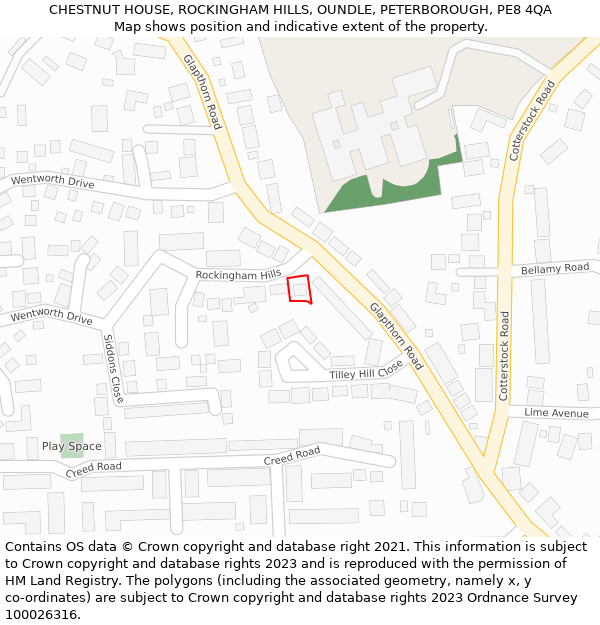 CHESTNUT HOUSE, ROCKINGHAM HILLS, OUNDLE, PETERBOROUGH, PE8 4QA: Location map and indicative extent of plot