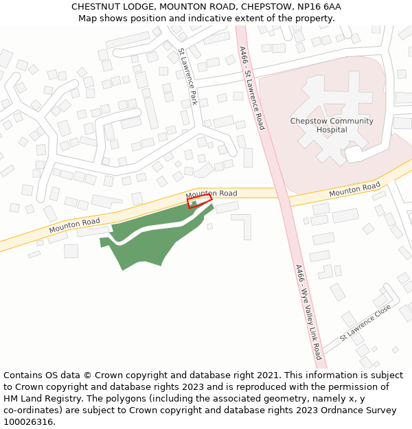 CHESTNUT LODGE, MOUNTON ROAD, CHEPSTOW, NP16 6AA: Location map and indicative extent of plot