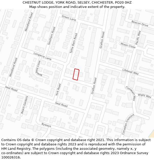 CHESTNUT LODGE, YORK ROAD, SELSEY, CHICHESTER, PO20 0HZ: Location map and indicative extent of plot