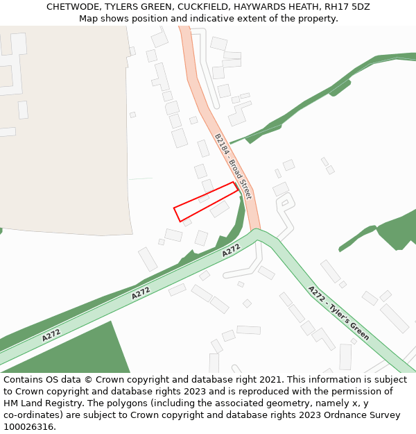 CHETWODE, TYLERS GREEN, CUCKFIELD, HAYWARDS HEATH, RH17 5DZ: Location map and indicative extent of plot