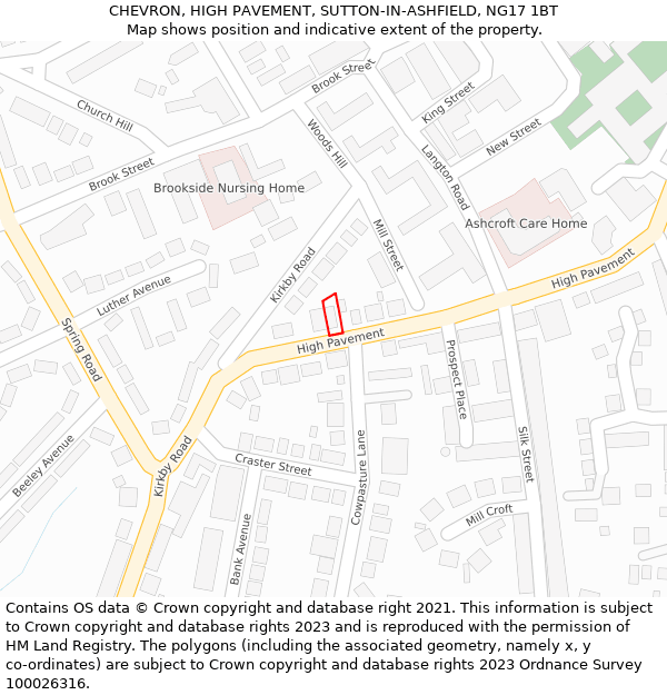 CHEVRON, HIGH PAVEMENT, SUTTON-IN-ASHFIELD, NG17 1BT: Location map and indicative extent of plot