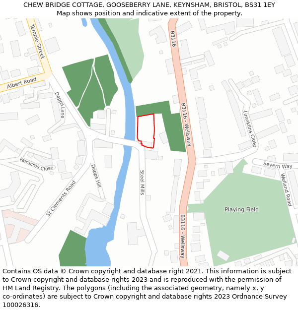 CHEW BRIDGE COTTAGE, GOOSEBERRY LANE, KEYNSHAM, BRISTOL, BS31 1EY: Location map and indicative extent of plot