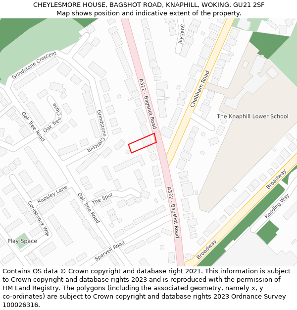 CHEYLESMORE HOUSE, BAGSHOT ROAD, KNAPHILL, WOKING, GU21 2SF: Location map and indicative extent of plot