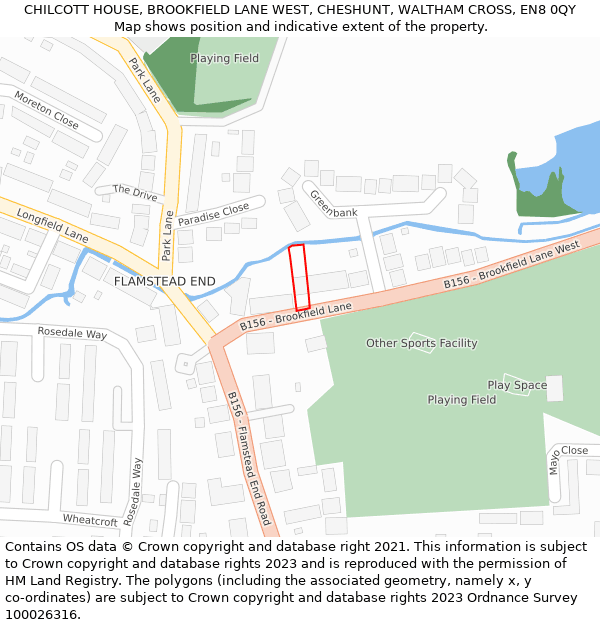 CHILCOTT HOUSE, BROOKFIELD LANE WEST, CHESHUNT, WALTHAM CROSS, EN8 0QY: Location map and indicative extent of plot