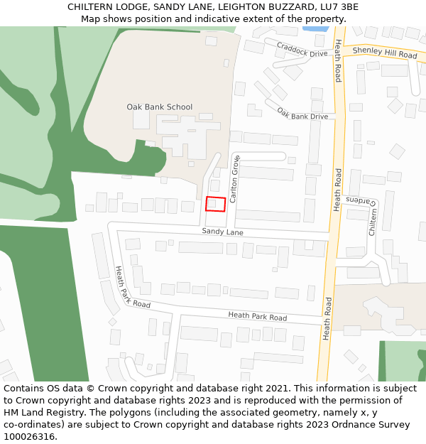 CHILTERN LODGE, SANDY LANE, LEIGHTON BUZZARD, LU7 3BE: Location map and indicative extent of plot