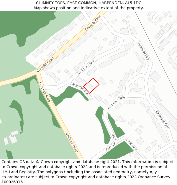 CHIMNEY TOPS, EAST COMMON, HARPENDEN, AL5 1DG: Location map and indicative extent of plot