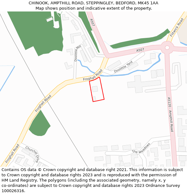 CHINOOK, AMPTHILL ROAD, STEPPINGLEY, BEDFORD, MK45 1AA: Location map and indicative extent of plot