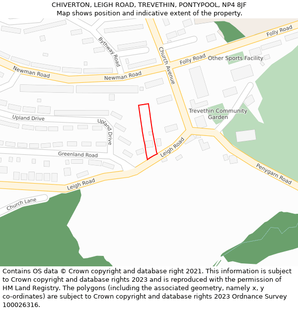 CHIVERTON, LEIGH ROAD, TREVETHIN, PONTYPOOL, NP4 8JF: Location map and indicative extent of plot