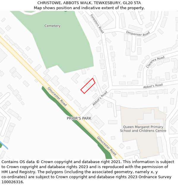 CHRISTOWE, ABBOTS WALK, TEWKESBURY, GL20 5TA: Location map and indicative extent of plot