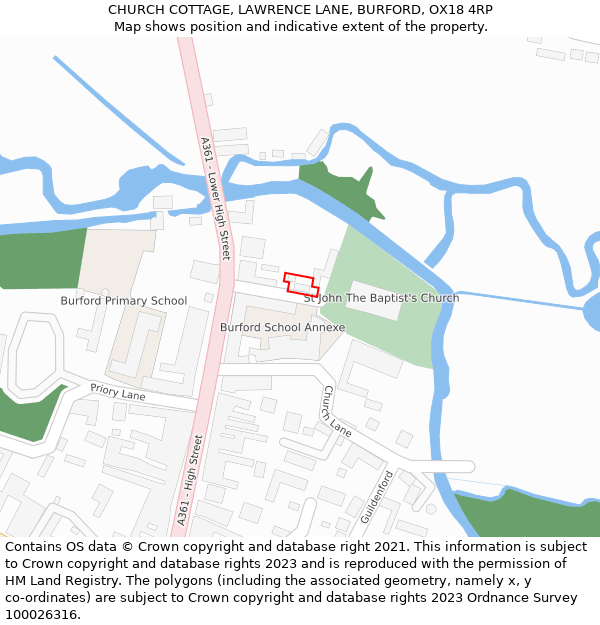 CHURCH COTTAGE, LAWRENCE LANE, BURFORD, OX18 4RP: Location map and indicative extent of plot