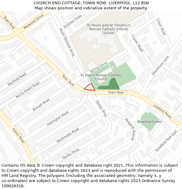 CHURCH END COTTAGE, TOWN ROW, LIVERPOOL, L12 8SN: Location map and indicative extent of plot