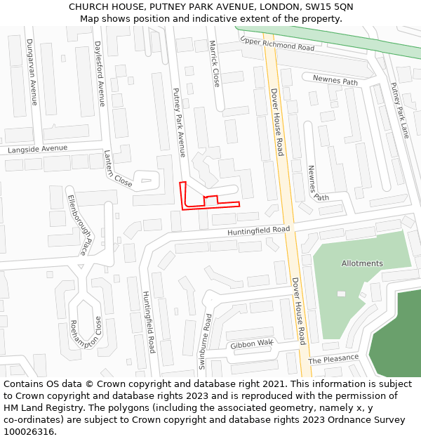 CHURCH HOUSE, PUTNEY PARK AVENUE, LONDON, SW15 5QN: Location map and indicative extent of plot