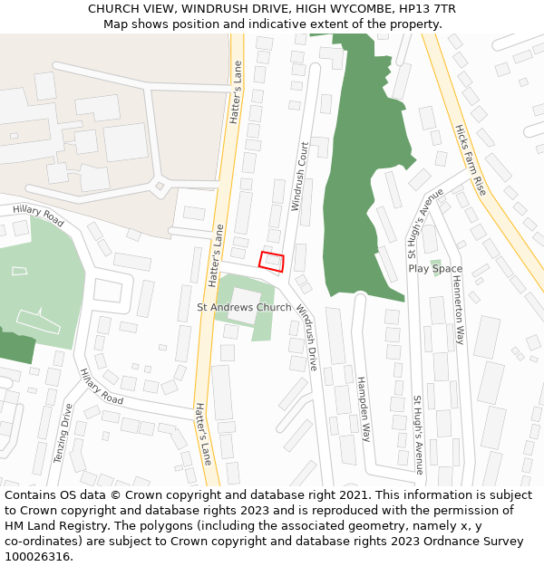 CHURCH VIEW, WINDRUSH DRIVE, HIGH WYCOMBE, HP13 7TR: Location map and indicative extent of plot