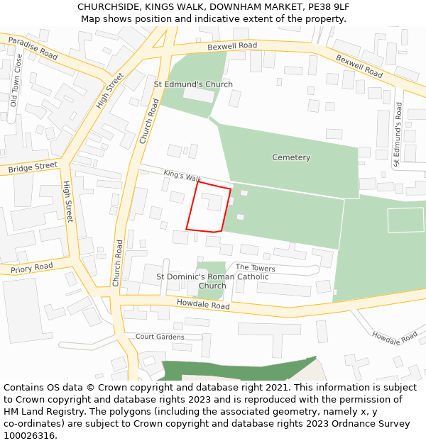 CHURCHSIDE, KINGS WALK, DOWNHAM MARKET, PE38 9LF: Location map and indicative extent of plot