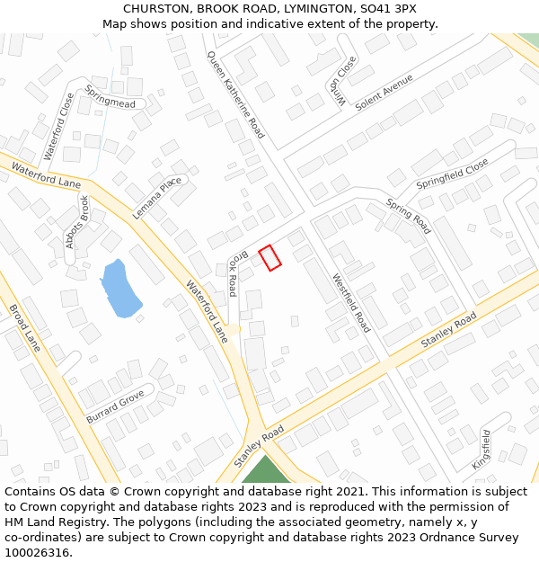 CHURSTON, BROOK ROAD, LYMINGTON, SO41 3PX: Location map and indicative extent of plot