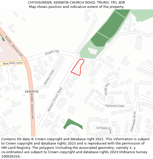 CHYVOUNDER, KENWYN CHURCH ROAD, TRURO, TR1 3DR: Location map and indicative extent of plot