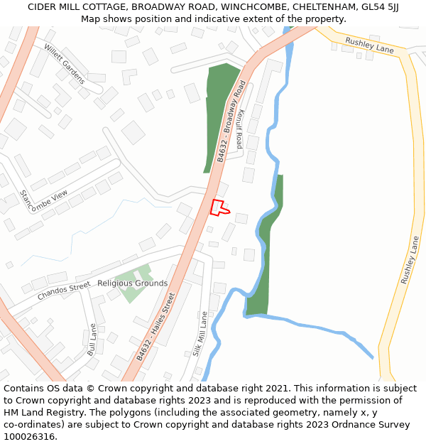 CIDER MILL COTTAGE, BROADWAY ROAD, WINCHCOMBE, CHELTENHAM, GL54 5JJ: Location map and indicative extent of plot