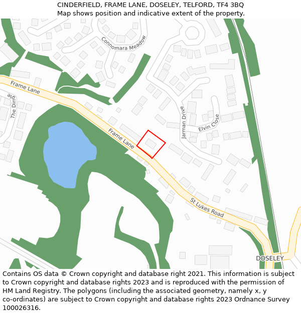 CINDERFIELD, FRAME LANE, DOSELEY, TELFORD, TF4 3BQ: Location map and indicative extent of plot