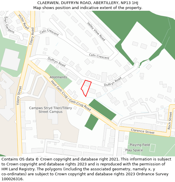 CLAERWEN, DUFFRYN ROAD, ABERTILLERY, NP13 1HJ: Location map and indicative extent of plot