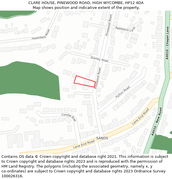 CLARE HOUSE, PINEWOOD ROAD, HIGH WYCOMBE, HP12 4DA: Location map and indicative extent of plot