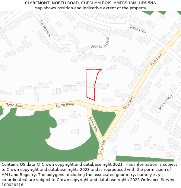 CLAREMONT, NORTH ROAD, CHESHAM BOIS, AMERSHAM, HP6 5NA: Location map and indicative extent of plot