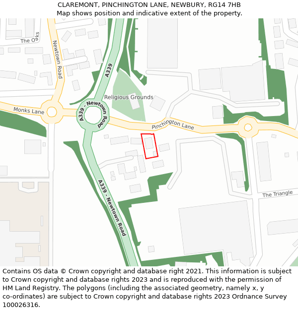 CLAREMONT, PINCHINGTON LANE, NEWBURY, RG14 7HB: Location map and indicative extent of plot