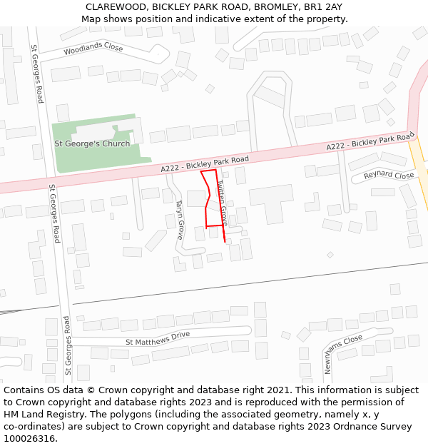 CLAREWOOD, BICKLEY PARK ROAD, BROMLEY, BR1 2AY: Location map and indicative extent of plot