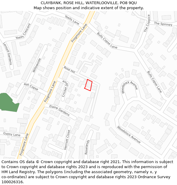 CLAYBANK, ROSE HILL, WATERLOOVILLE, PO8 9QU: Location map and indicative extent of plot