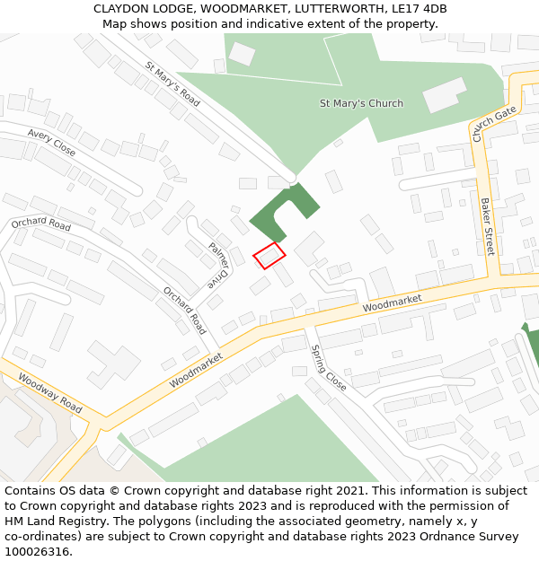 CLAYDON LODGE, WOODMARKET, LUTTERWORTH, LE17 4DB: Location map and indicative extent of plot