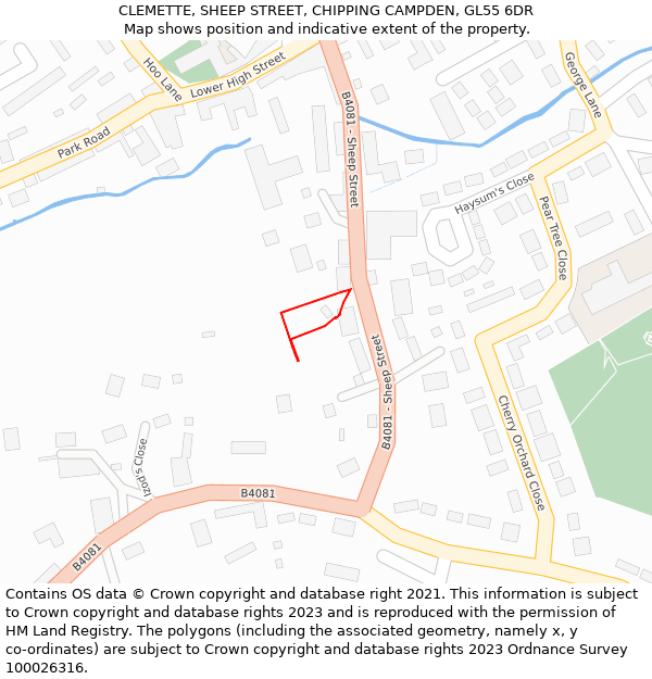 CLEMETTE, SHEEP STREET, CHIPPING CAMPDEN, GL55 6DR: Location map and indicative extent of plot