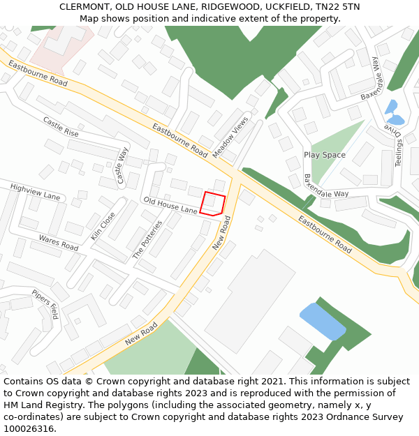 CLERMONT, OLD HOUSE LANE, RIDGEWOOD, UCKFIELD, TN22 5TN: Location map and indicative extent of plot