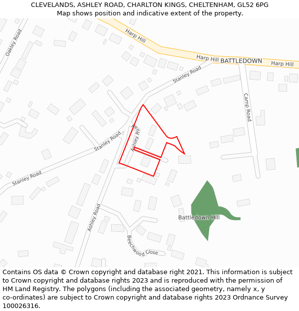 CLEVELANDS, ASHLEY ROAD, CHARLTON KINGS, CHELTENHAM, GL52 6PG: Location map and indicative extent of plot