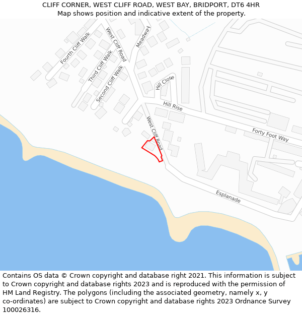 CLIFF CORNER, WEST CLIFF ROAD, WEST BAY, BRIDPORT, DT6 4HR: Location map and indicative extent of plot