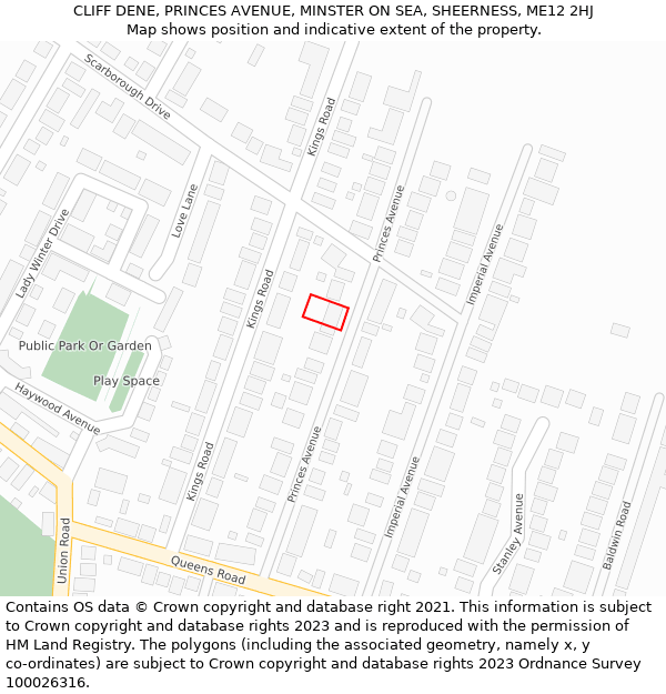 CLIFF DENE, PRINCES AVENUE, MINSTER ON SEA, SHEERNESS, ME12 2HJ: Location map and indicative extent of plot