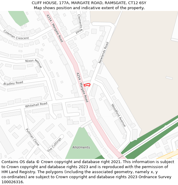 CLIFF HOUSE, 177A, MARGATE ROAD, RAMSGATE, CT12 6SY: Location map and indicative extent of plot