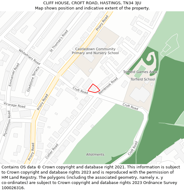 CLIFF HOUSE, CROFT ROAD, HASTINGS, TN34 3JU: Location map and indicative extent of plot