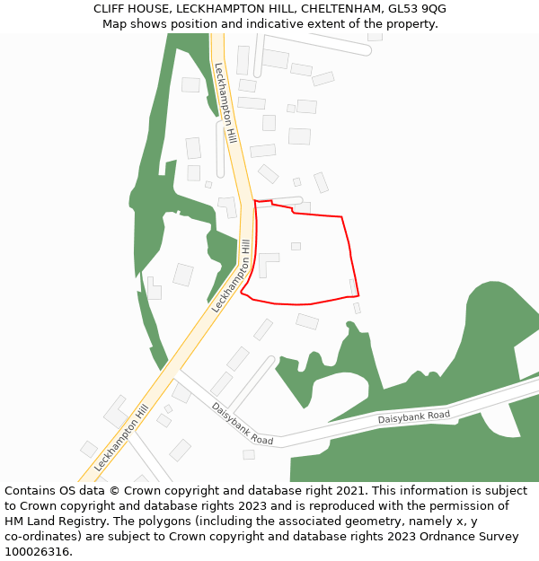 CLIFF HOUSE, LECKHAMPTON HILL, CHELTENHAM, GL53 9QG: Location map and indicative extent of plot